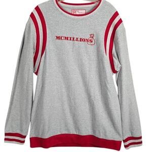 MCMILLIONS Sweatshirt 2XL Grey Long Sleeve Pullover Striped Sleeve Crew Neck
